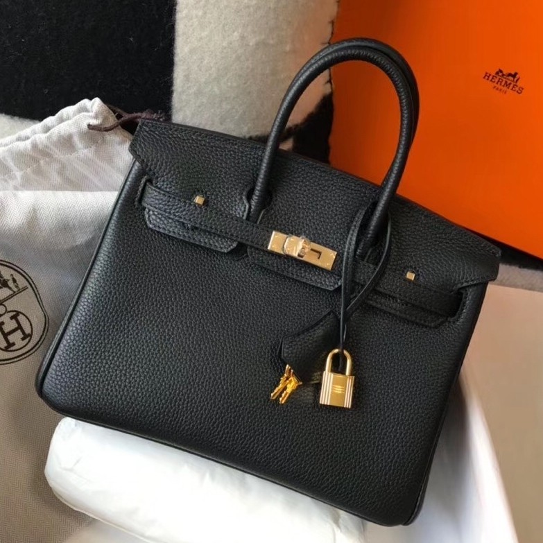 Hermes Birkin 25cm Bag In Black Clemence Leather