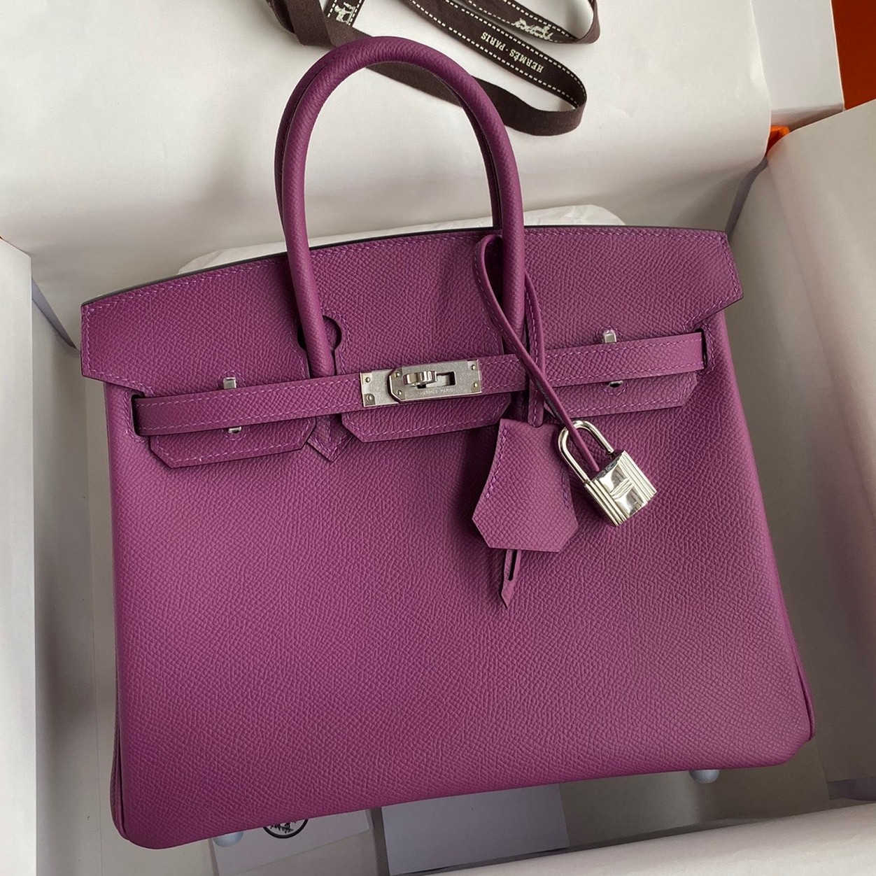 Hermes Birkin 25 Retourne Handmade Bag In Anemone Epsom Calfskin