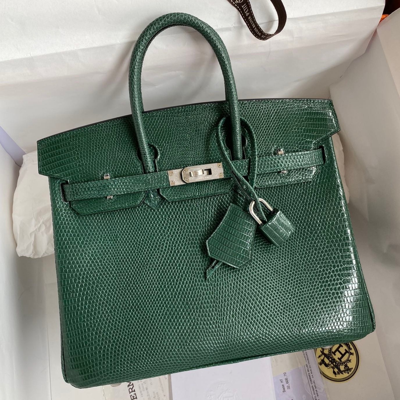 Hermes Birkin 25 Retourne Handmade Bag In Malachite Lizard Leather