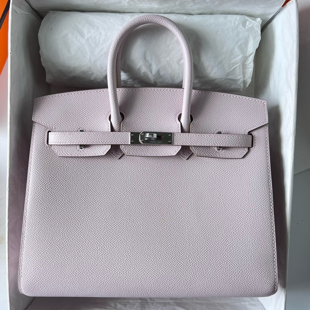 Hermes Birkin 25 Sellier Handmade Bag In Mauve Pale Epsom Calfskin