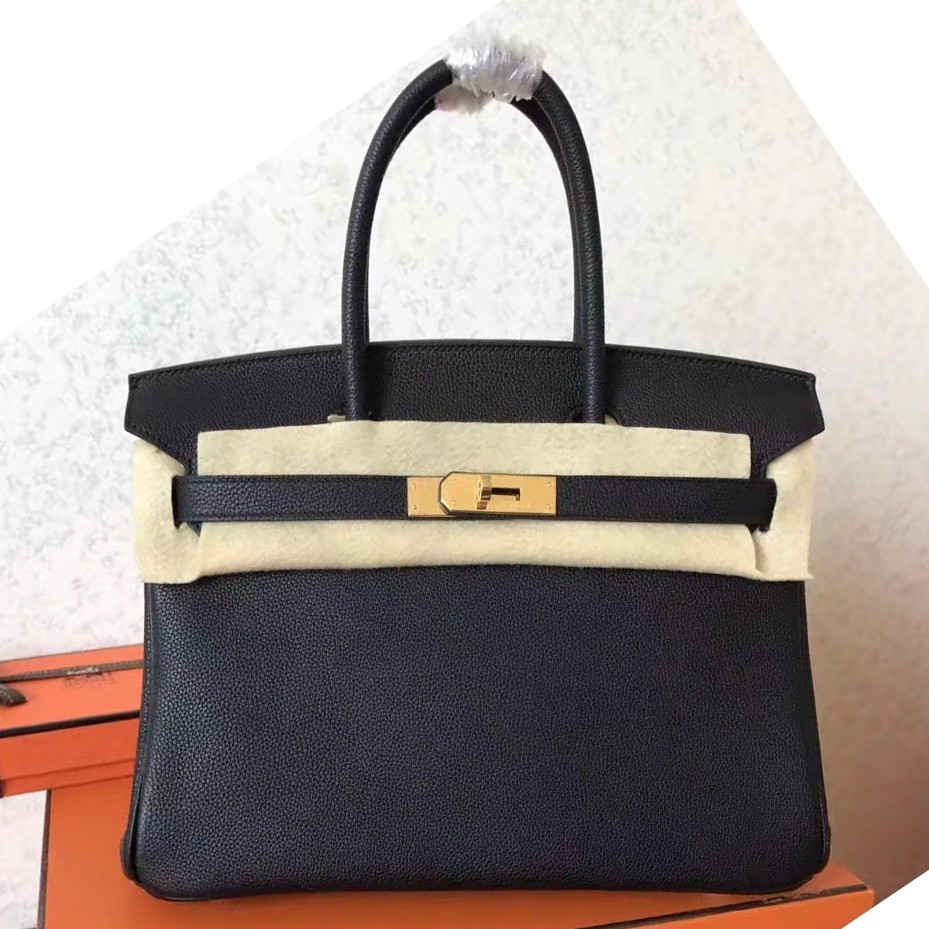 Hermes Black Birkin 30cm Clemence Handmade Bag