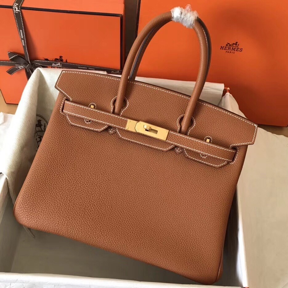 Hermes Gold Birkin 30cm Clemence Handmade Bag