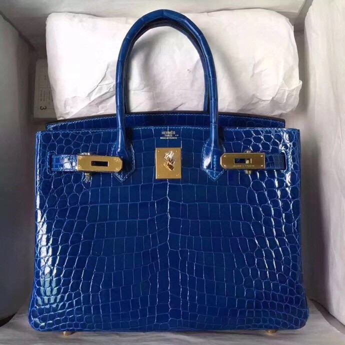 Hermes Blue Electric Birkin 30cm Crocodile Niloticus Shiny Bag