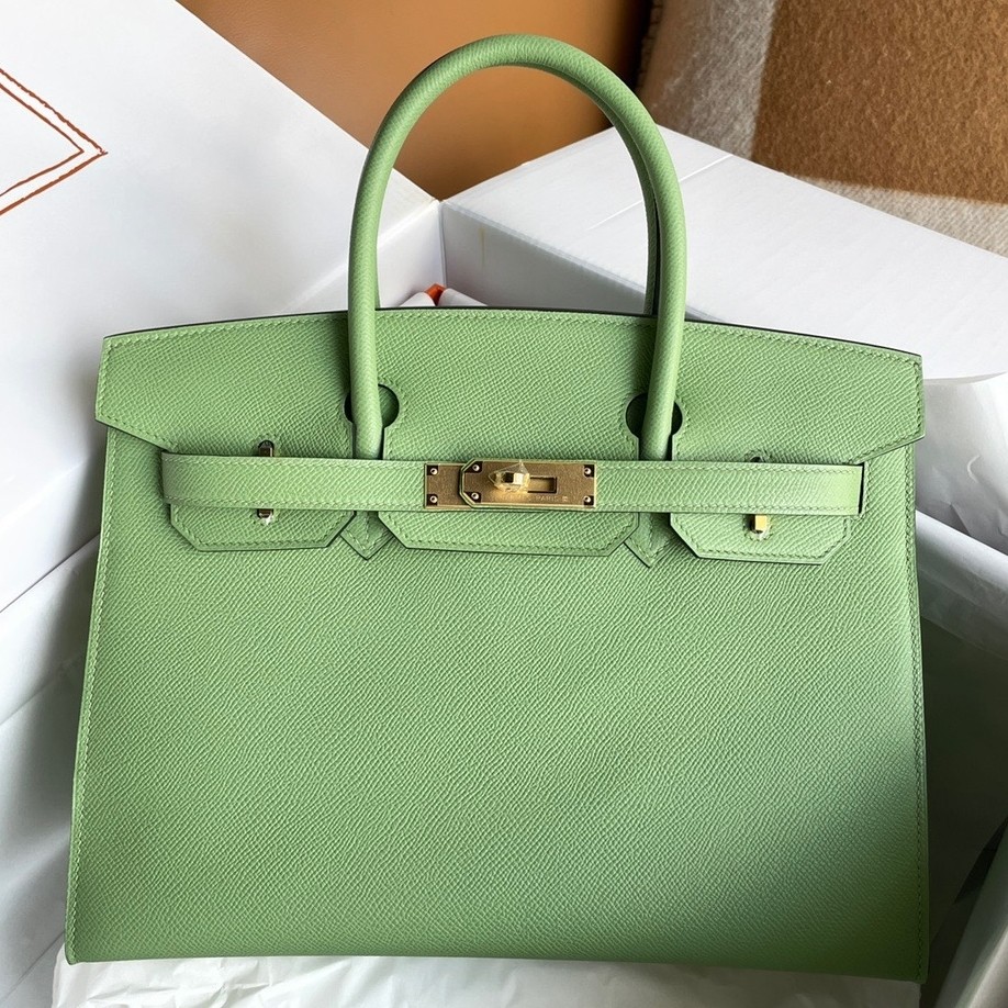 Hermes Birkin 30 Sellier Handmade Bag In Vert Criquet Epsom Calfskin