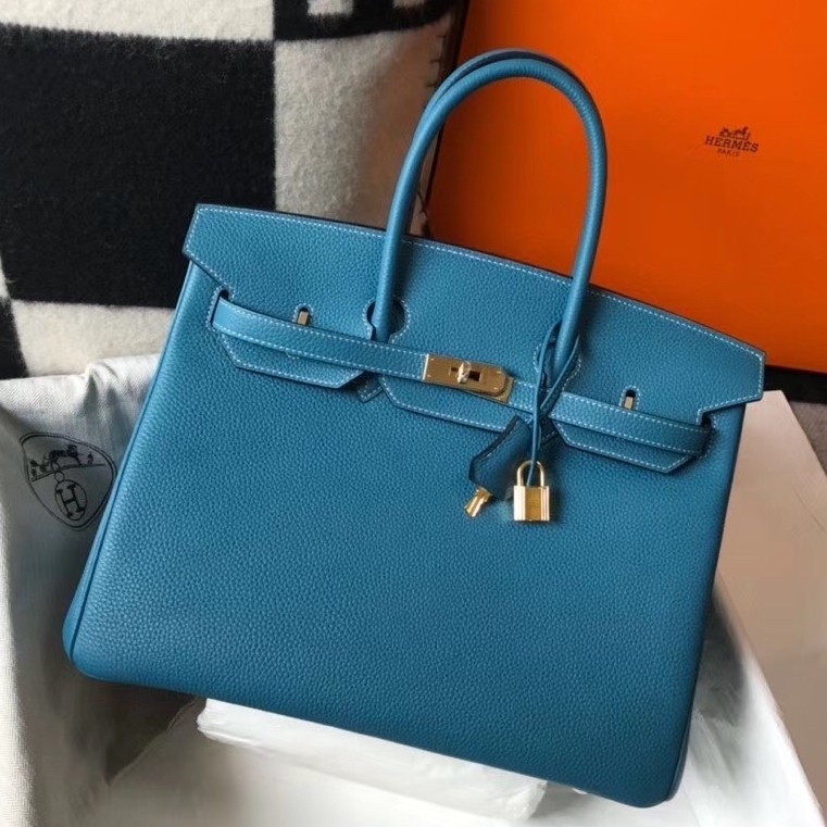 Hermes Blue Jean Clemence Birkin 35cm Bag