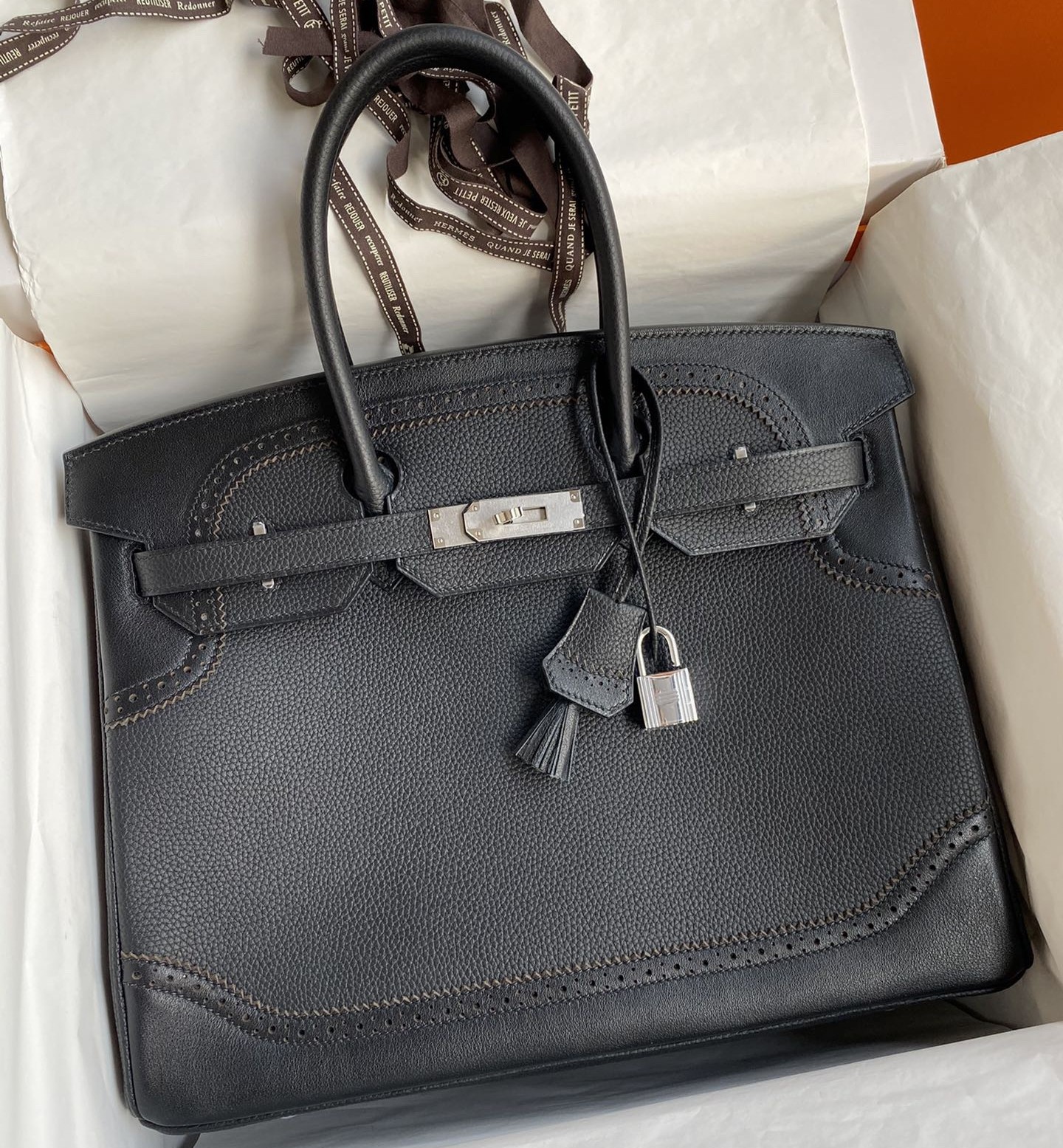 Hermes Ghillies Birkin 35cm Limited edition Bag In Black Calfskin