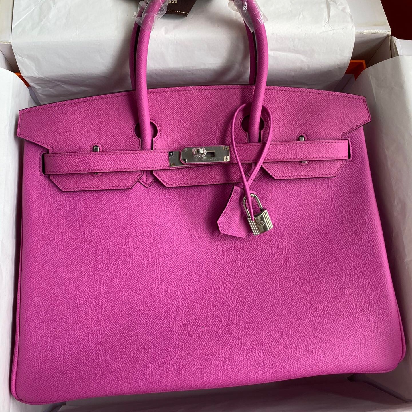 Hermes Birkin 35 Retourne Handmade Bag in Rose Magnolia Epsom Calfskin