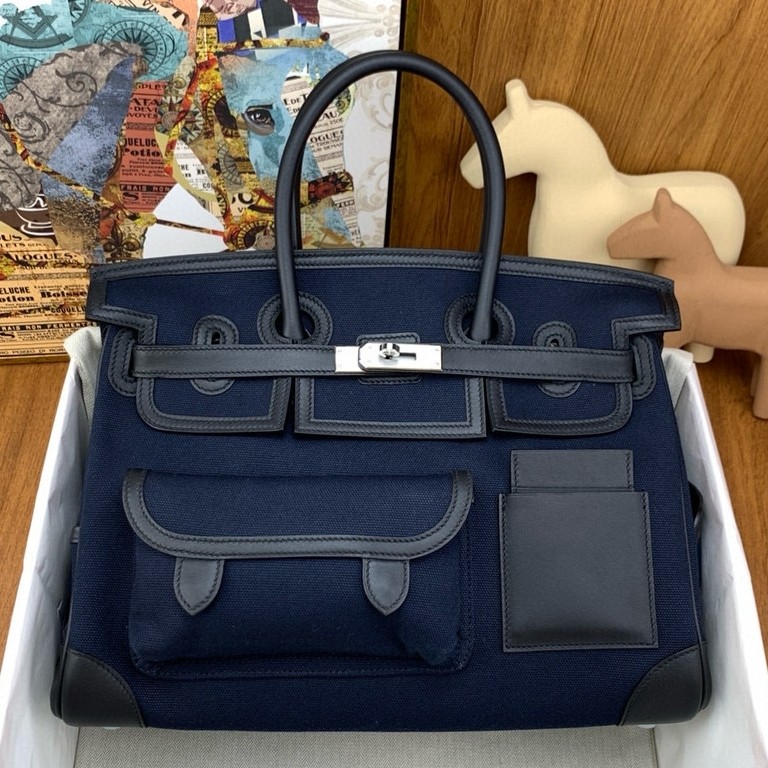 Hermes Cargo Birkin 35cm Limited edition Bag in Navy Blue Canvas