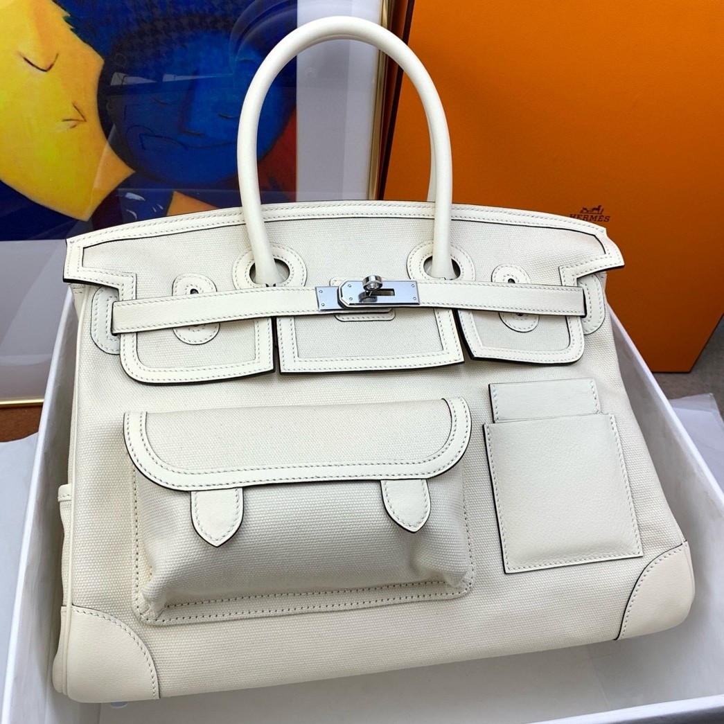 Hermes Cargo Birkin 35cm Limited edition Bag in White Canvas