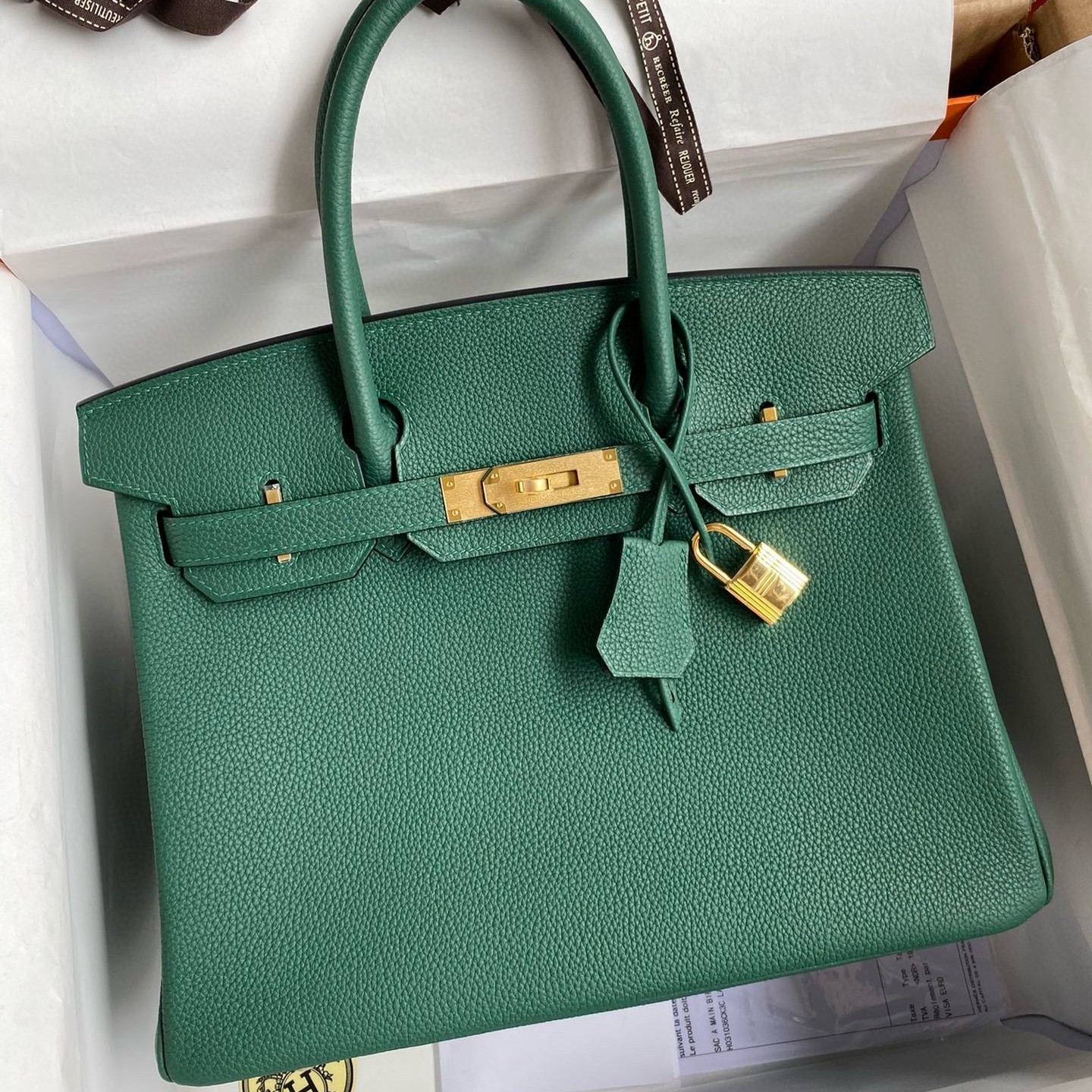 Hermes Birkin 35 Retourne Handmade Bag in Malachite Clemence Leather