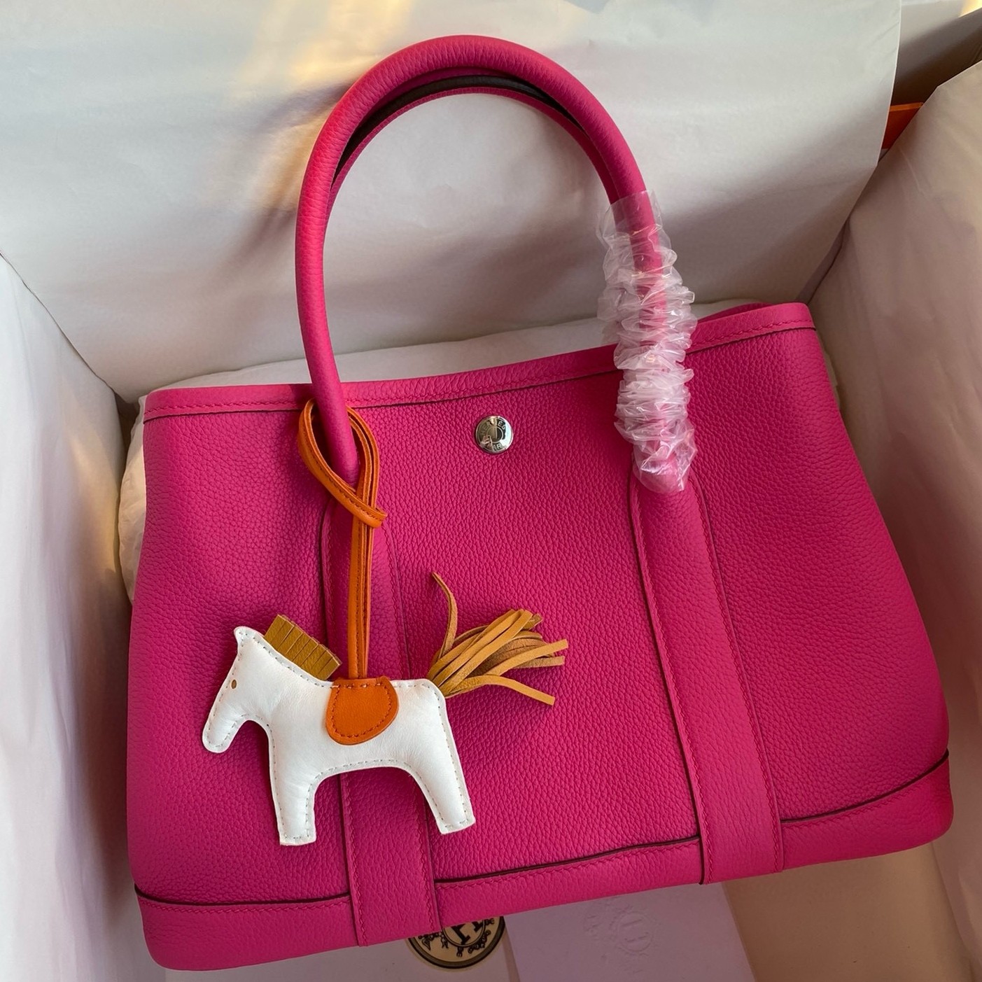 Hermes Garden Party 30 Handmade Bag in Rose Red Clemence Leather