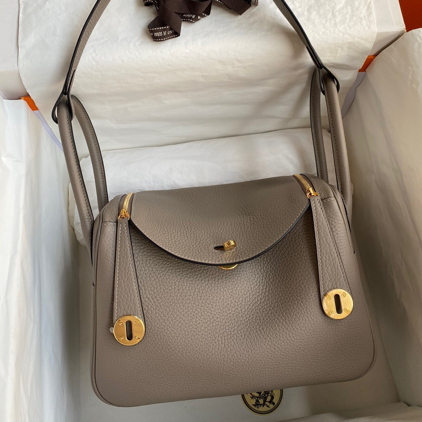 Hermes Lindy 26 Handmade Bag In Gris Asphalt Clemence Leather