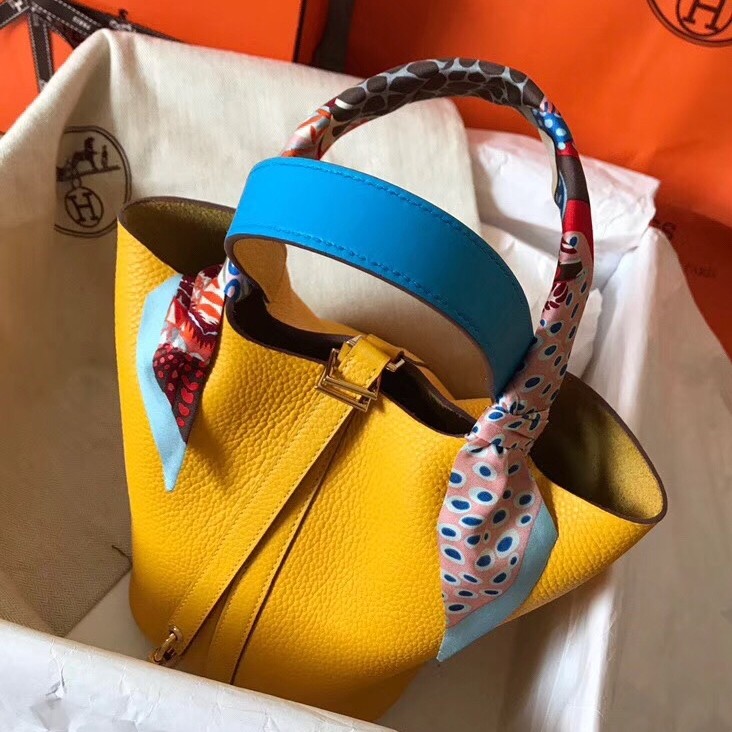 Hermes Bicolor Picotin Lock PM 18cm Yellow Bag