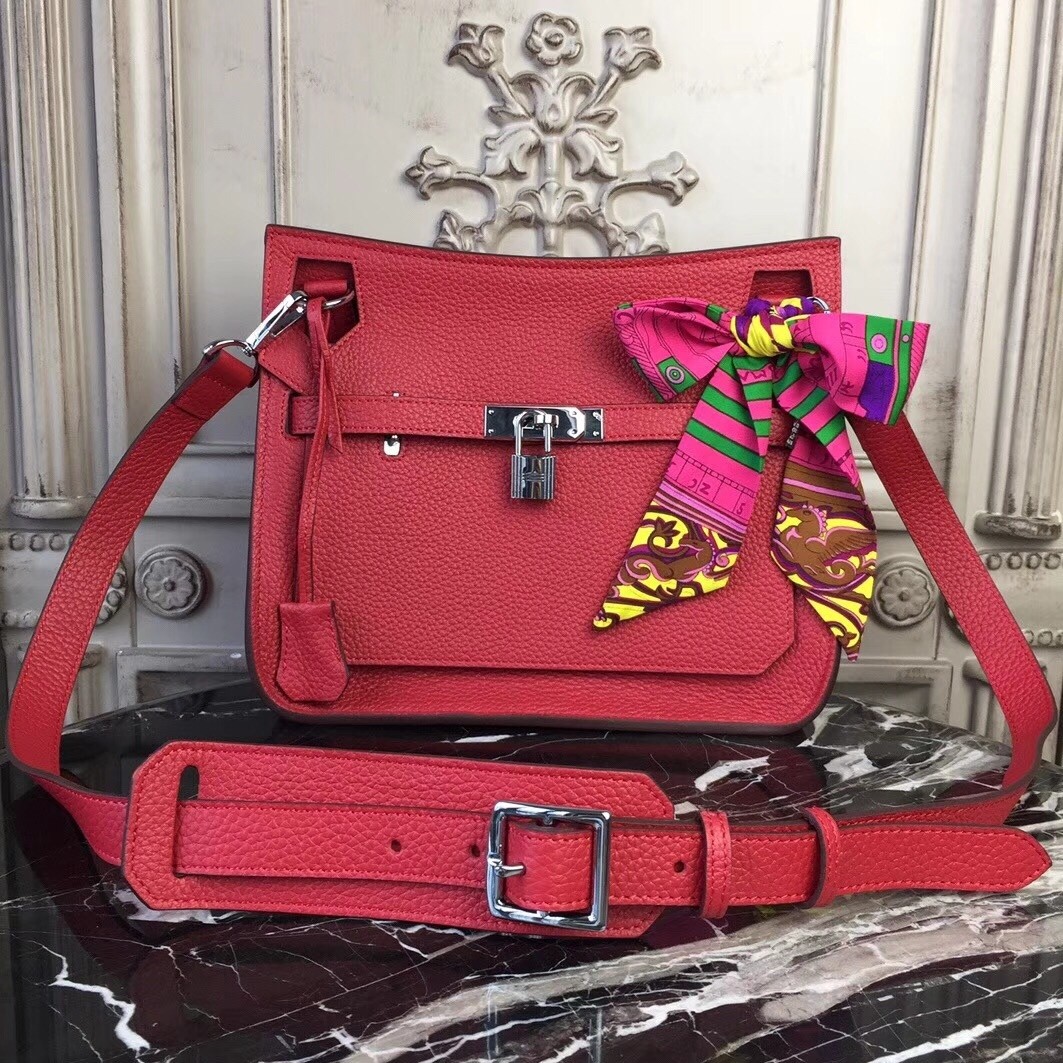 Hermes Red Clemence Jypsiere 28cm Bag