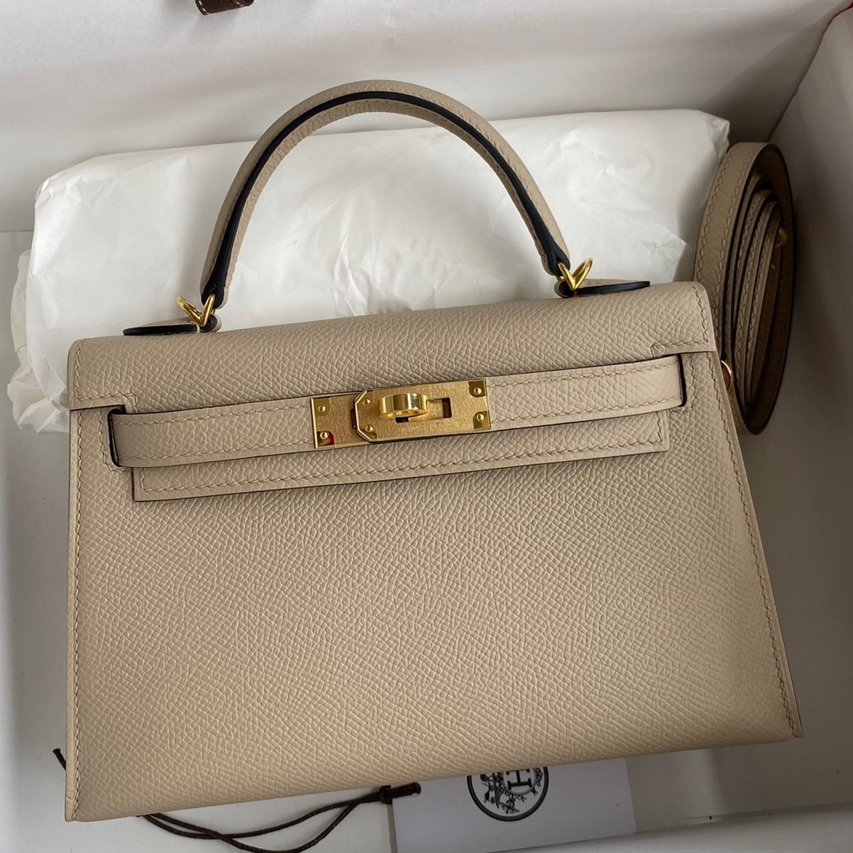 Hermes Kelly Mini II Sellier Handmade Bag In Trench Epsom Calfskin