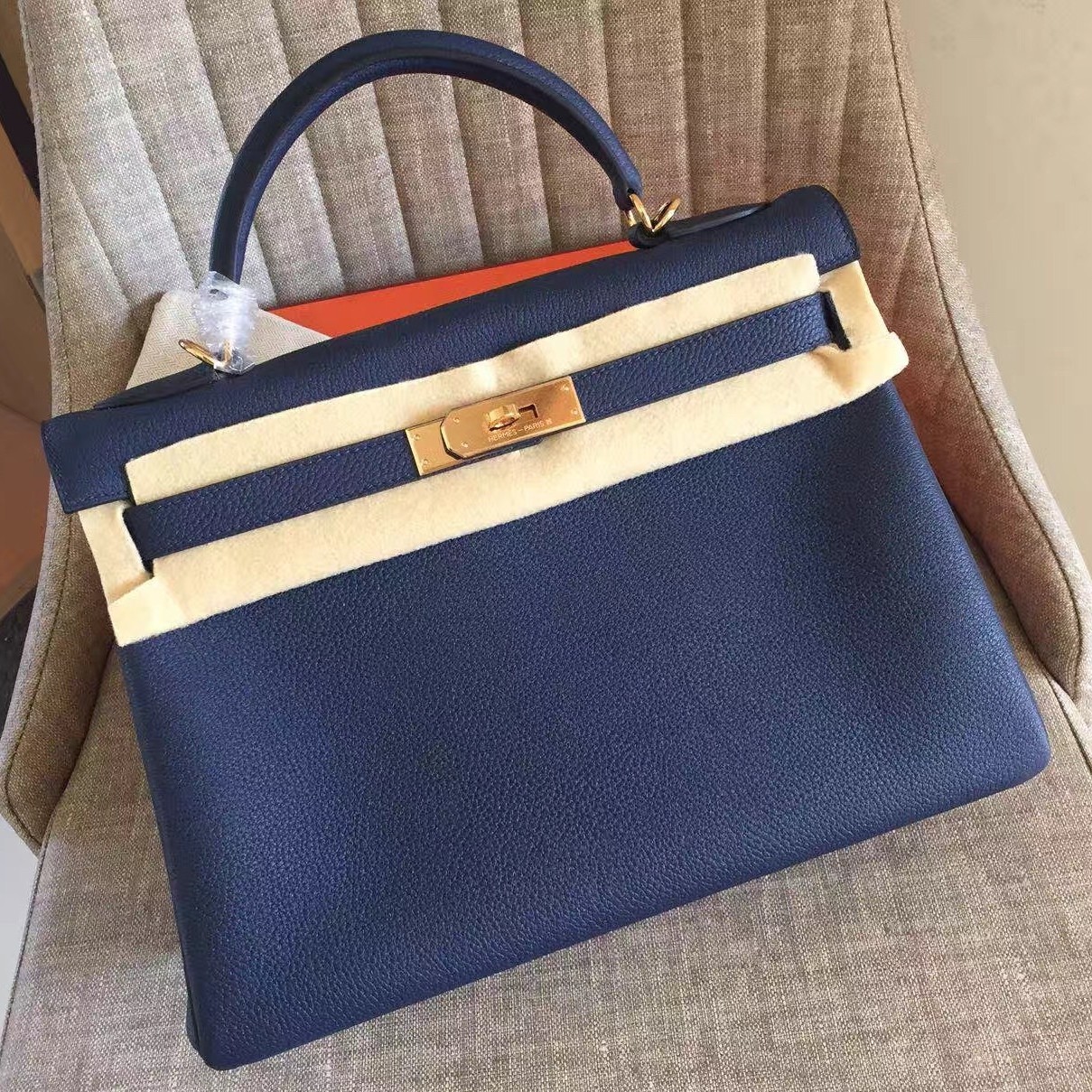 Hermes Sapphire Clemence Kelly Retourne 32cm Handmade Bag