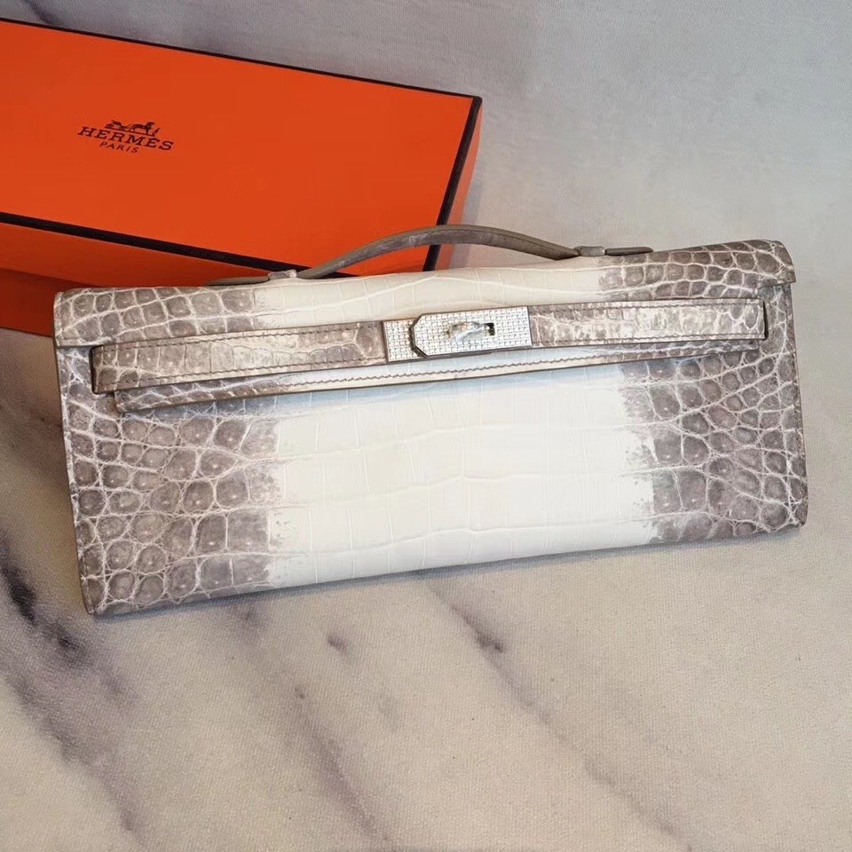 Hermes Diamond Kelly Cut Clutch In Himalaya Niloticus Crocodile Skin