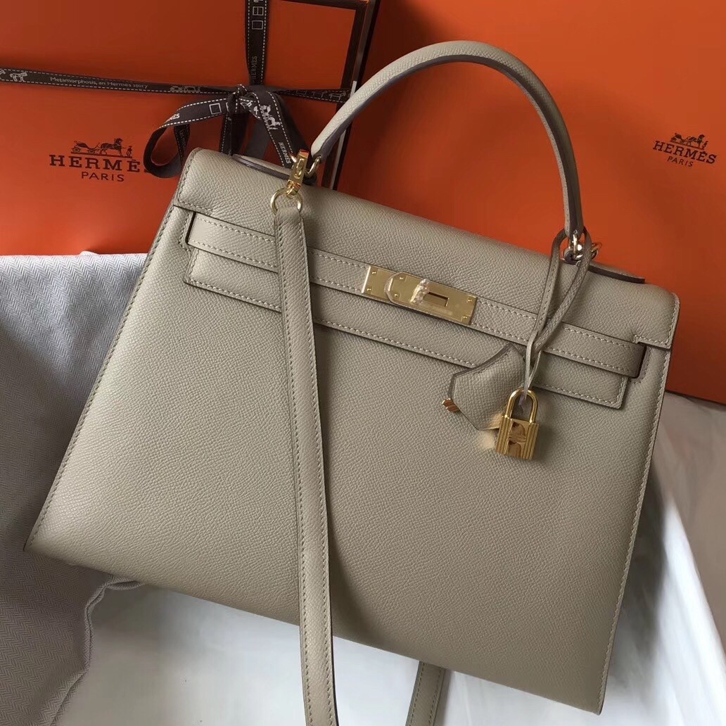 Hermes Grey Epsom Kelly 32cm Sellier Bag