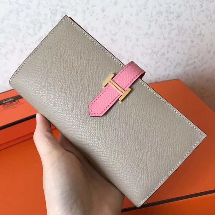 Hermes Bi Color Epsom Bearn Wallet Grey/Pink