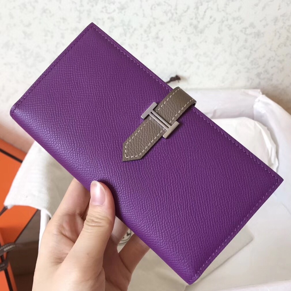 Hermes Bi Color Epsom Bearn Wallet Ultraviolet/Taupe