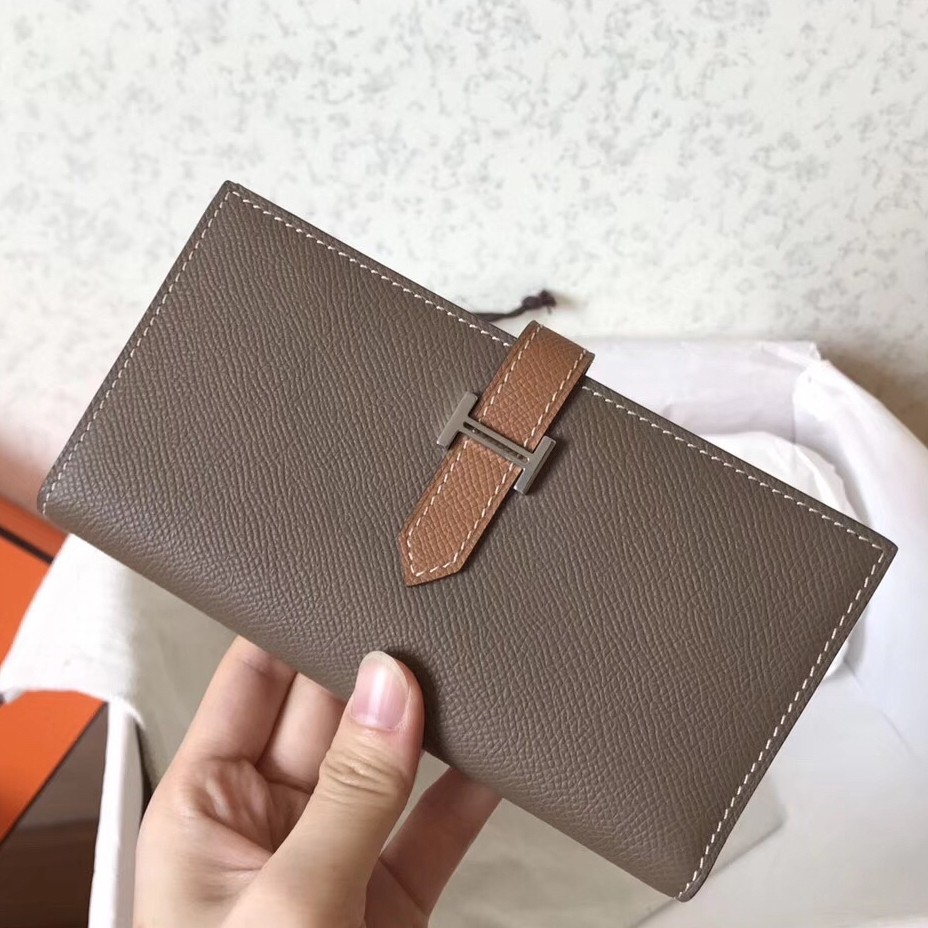 Hermes Bi Color Epsom Bearn Wallet Taupe/Brown